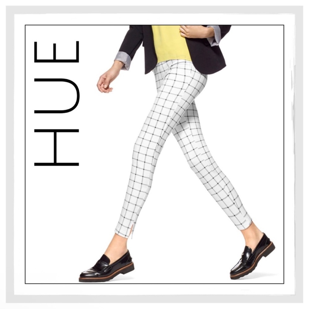 HUE Women's Leggings Black and White Loafer Ponte Skimmer Windowpane Leggings